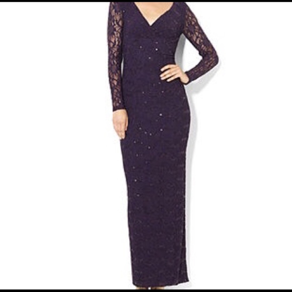 👑Ralph Lauren Delicate Lace Sequin Evening Gown